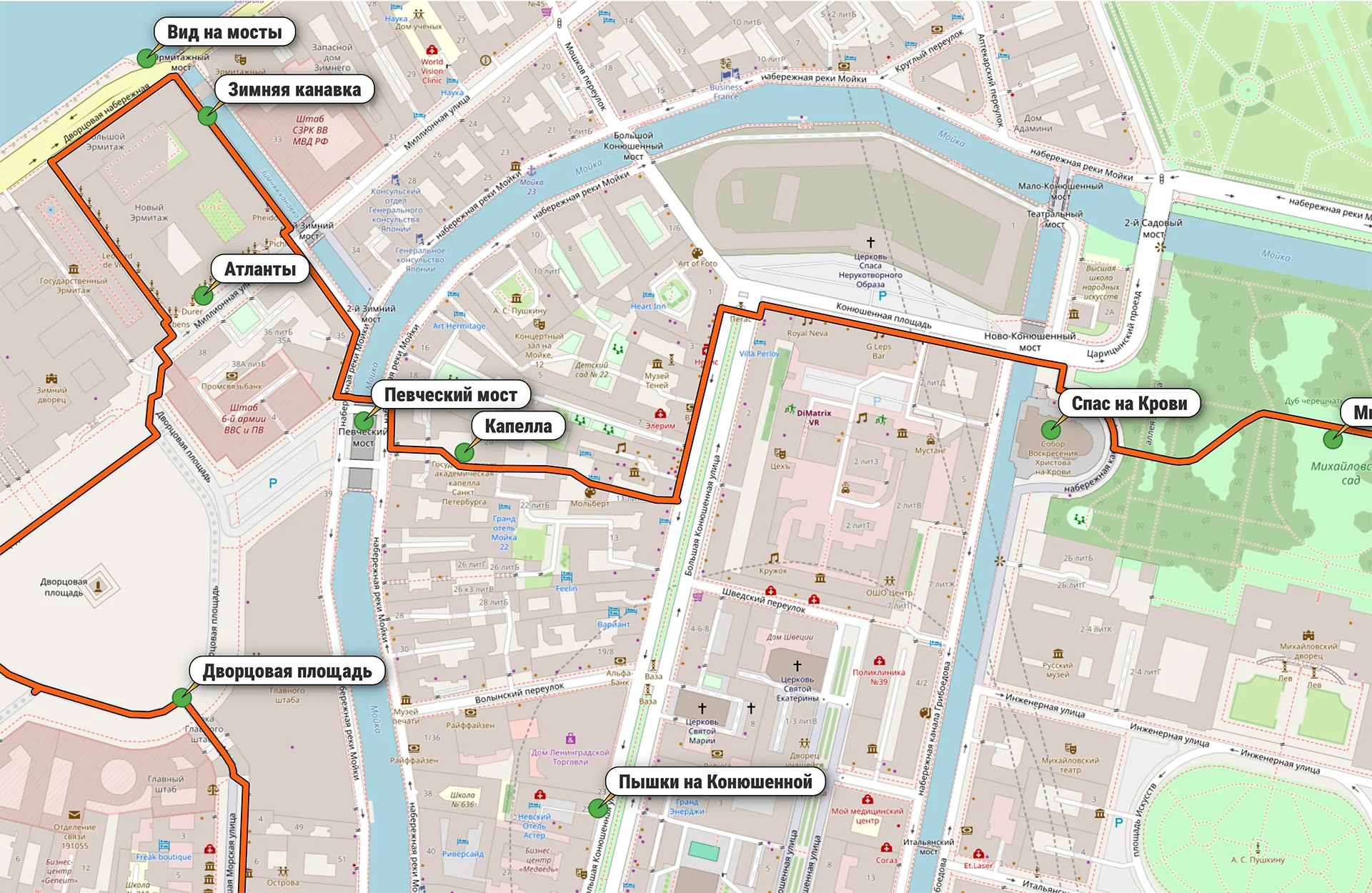 Карта маршрута возле Дворцовой площади